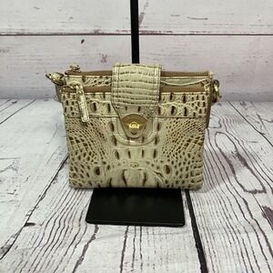 Brahmin Embossed Leather Crossbody Bag Croc Alligator Print Tan Cream
